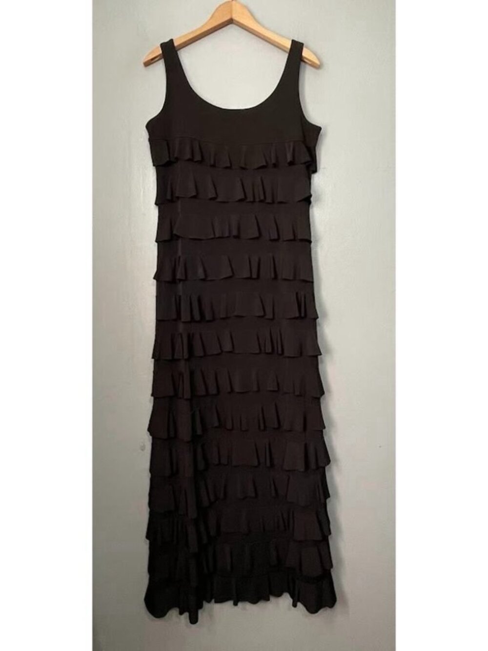 Dark Black Maxi Dress Size S M Sleeveless Tiered Ruffle Whimsigoth Romantic Fair - Picture 5 of 5